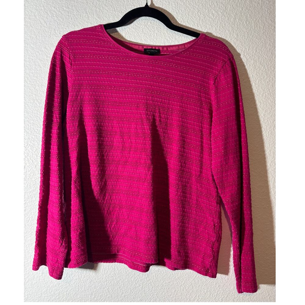 Talbots Women's Size L Magenta Pink Textured Patterned Long Sleeve Top